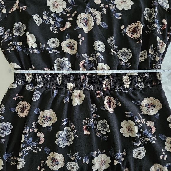 Aqua Curve Dress 2X Floral Smoked Waist LS Midi Ruffle Hem Lined V Neck USA Made - Picture 6 of 16